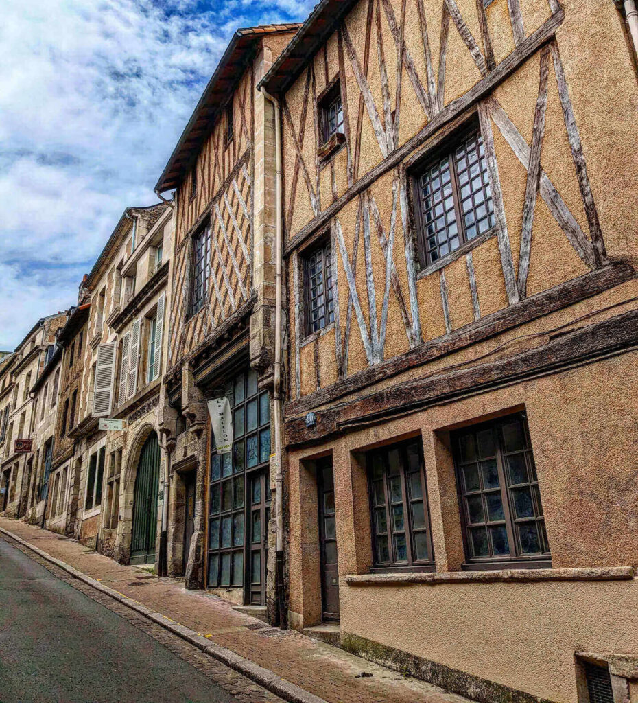 Historic streets in Poitiers old town with cafes and traditional architecture