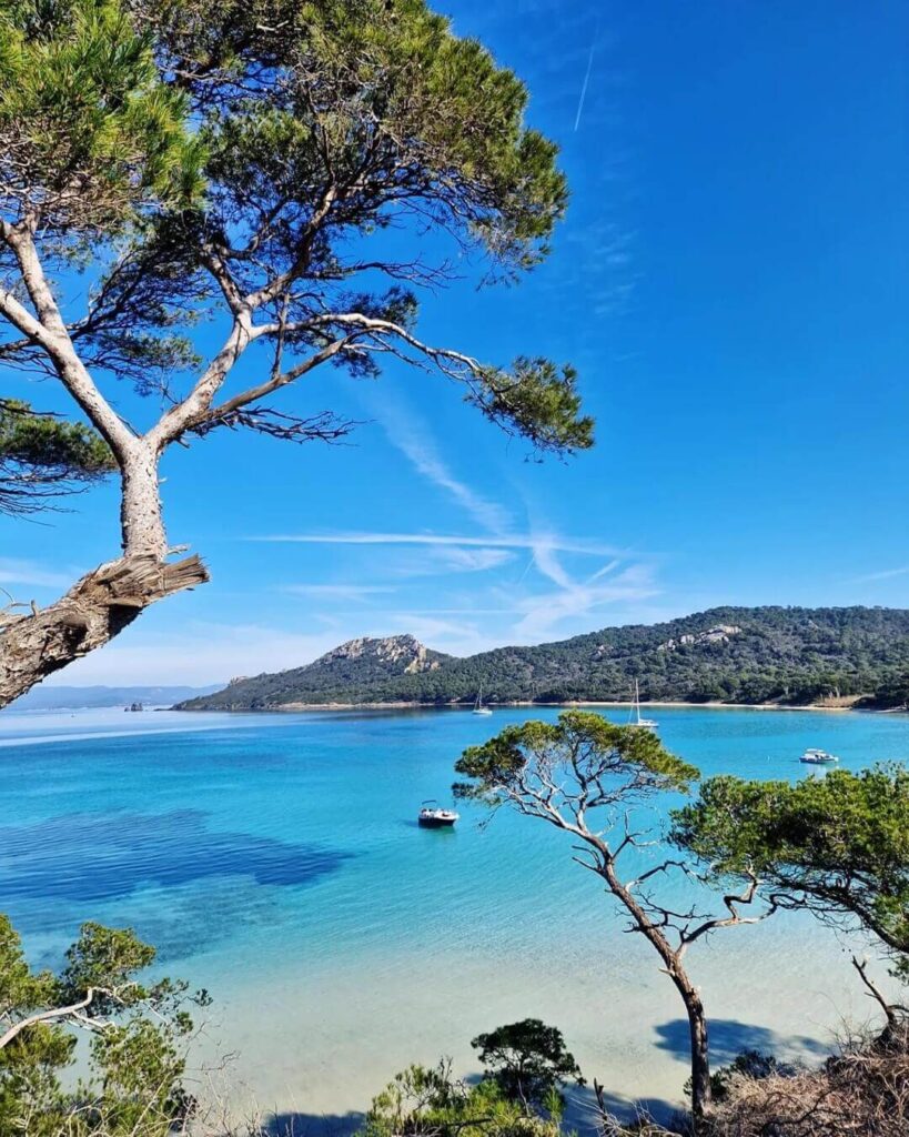 Clear water and sandy beach on Porquerolles Island near Toulon
