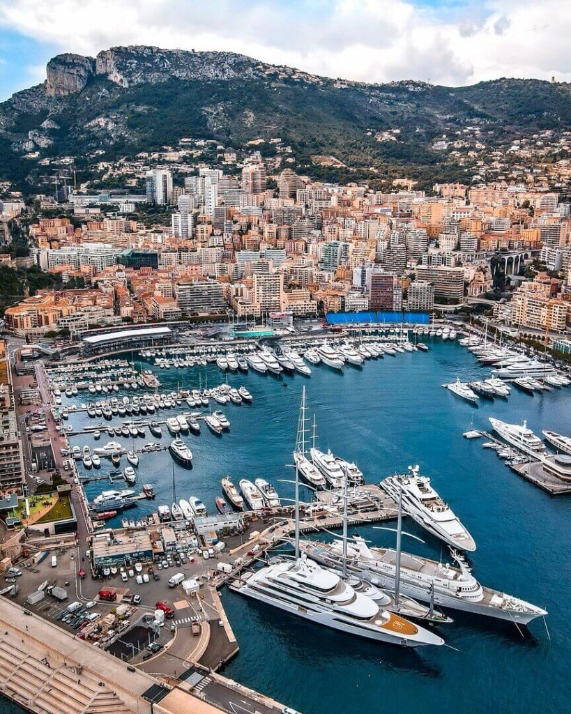 Waterfront view of Port Hercules with yachts in Monaco