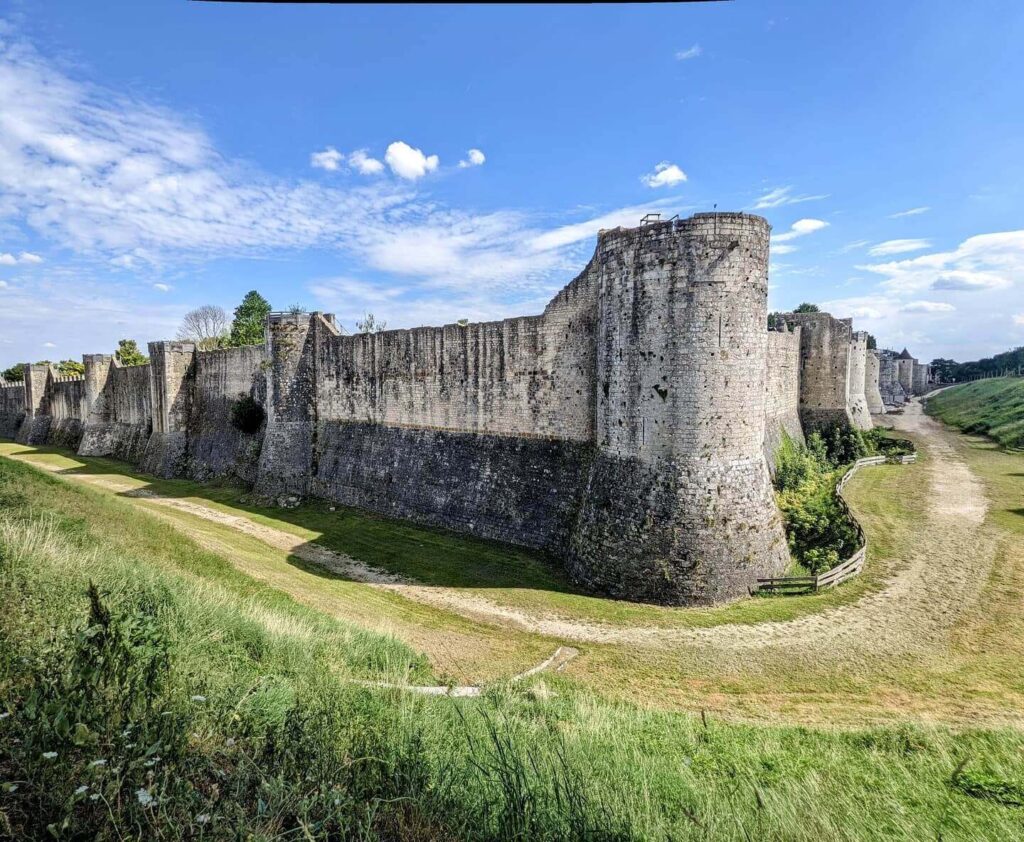 Walking along the ramparts of Provins with views over the countryside
