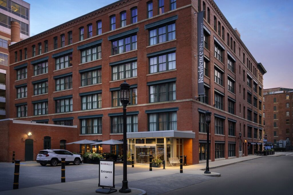 Exterior view of Residence Inn by Marriott Boston Downtown Seaport with historic brick facade