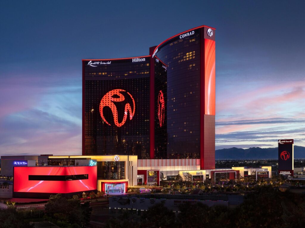 Modern hotel towers at Resorts World Las Vegas