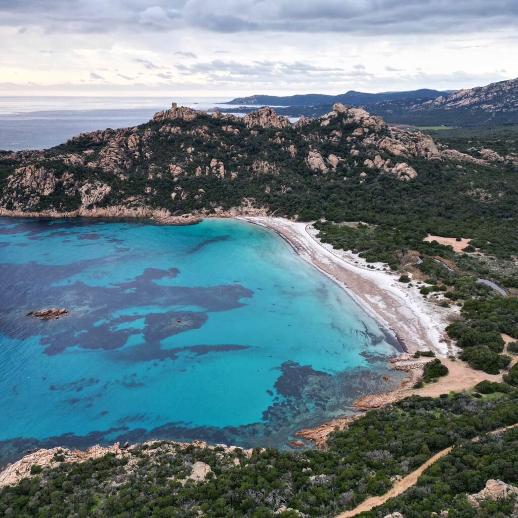 Plage de Roccapina with lion shaped rock and turquoise water in Corsica