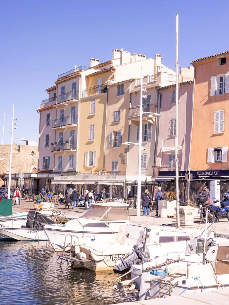 Crowded streets in Saint Tropez during the middle of the day in summer