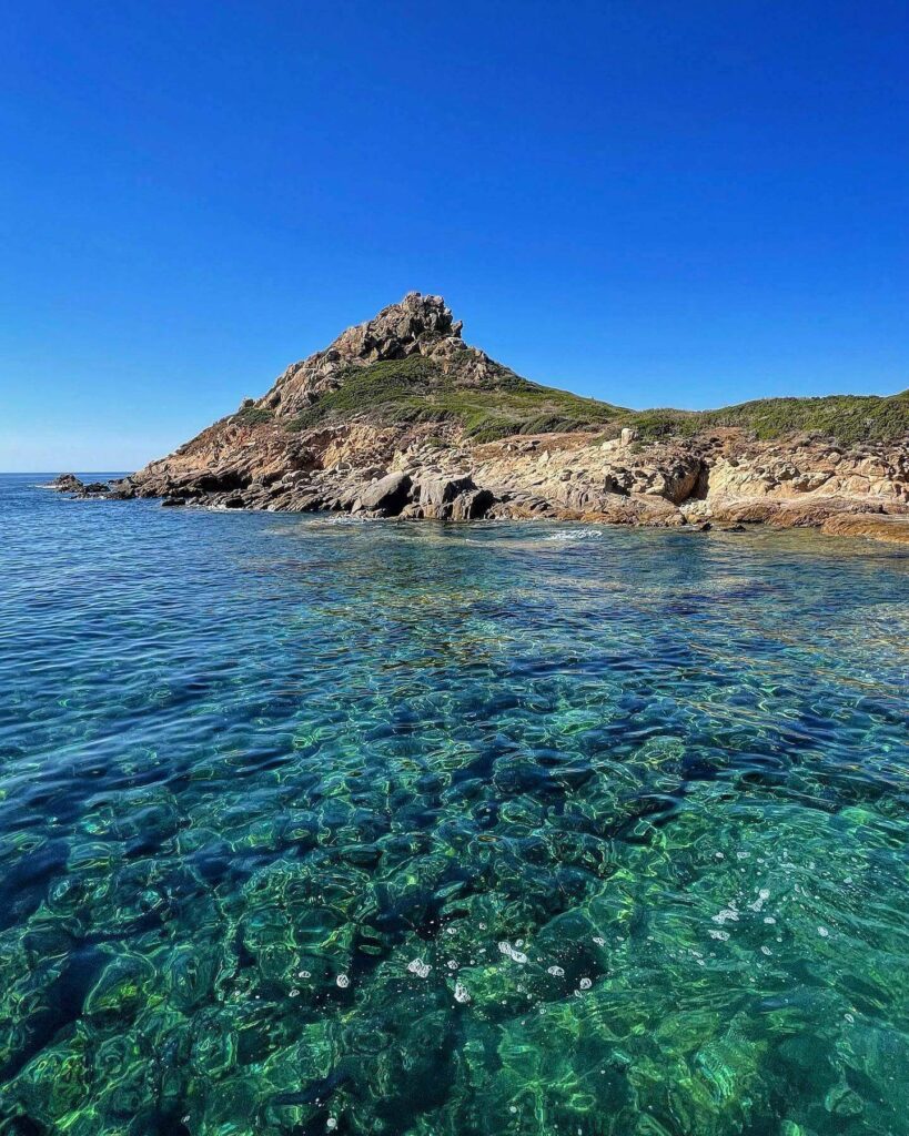 Sunset view of Sanguinaires Islands from coastal road near Ajaccio