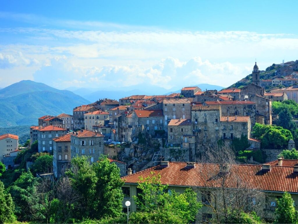 Panoramic view of Sartène with surrounding hills and peaceful atmosphere