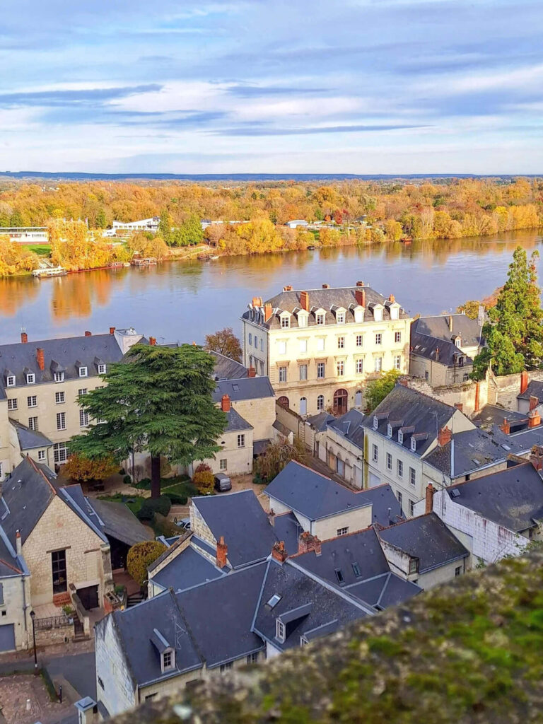 Peaceful view of Saumur with the Loire River and château