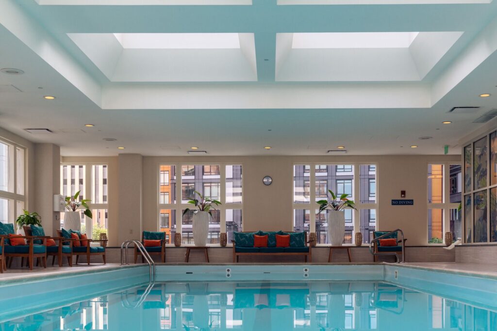 Indoor pool at Seaport Hotel Boston with a relaxing atmosphere