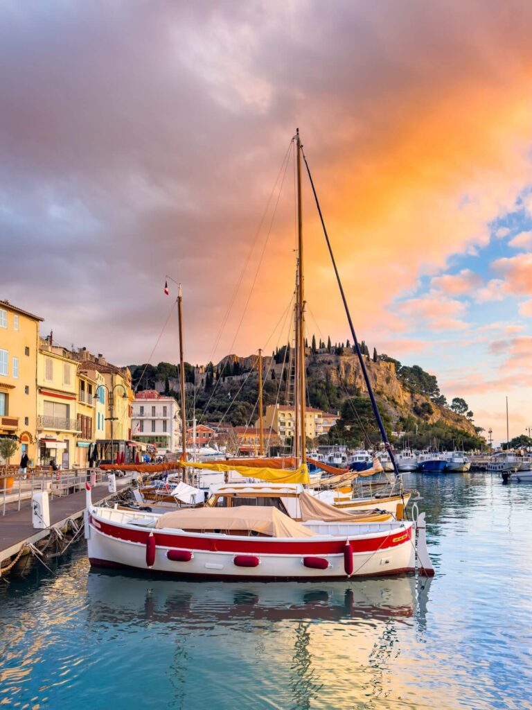 Peaceful coastline near Cassis with calm water and soft evening light