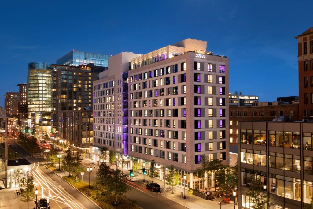 Exterior of YOTEL Boston in Seaport District with sleek modern architecture