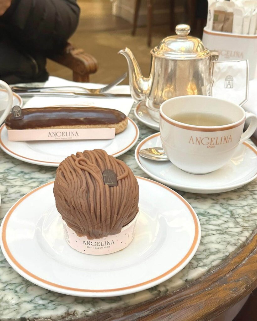 Hot chocolate and pastries at Angelina Paris