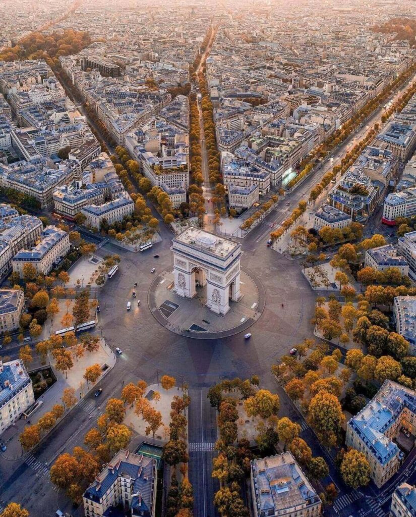 Rooftop view showing the streets and neighborhoods around the Arc de Triomphe