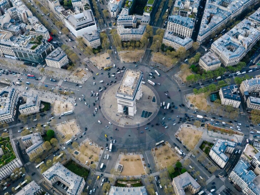 Arc de Triomphe standing in the center of Place Charles de Gaulle in Paris