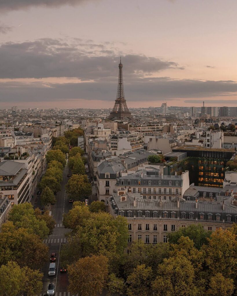 Eiffel Tower view from the rooftop of the Arc de Triomphe