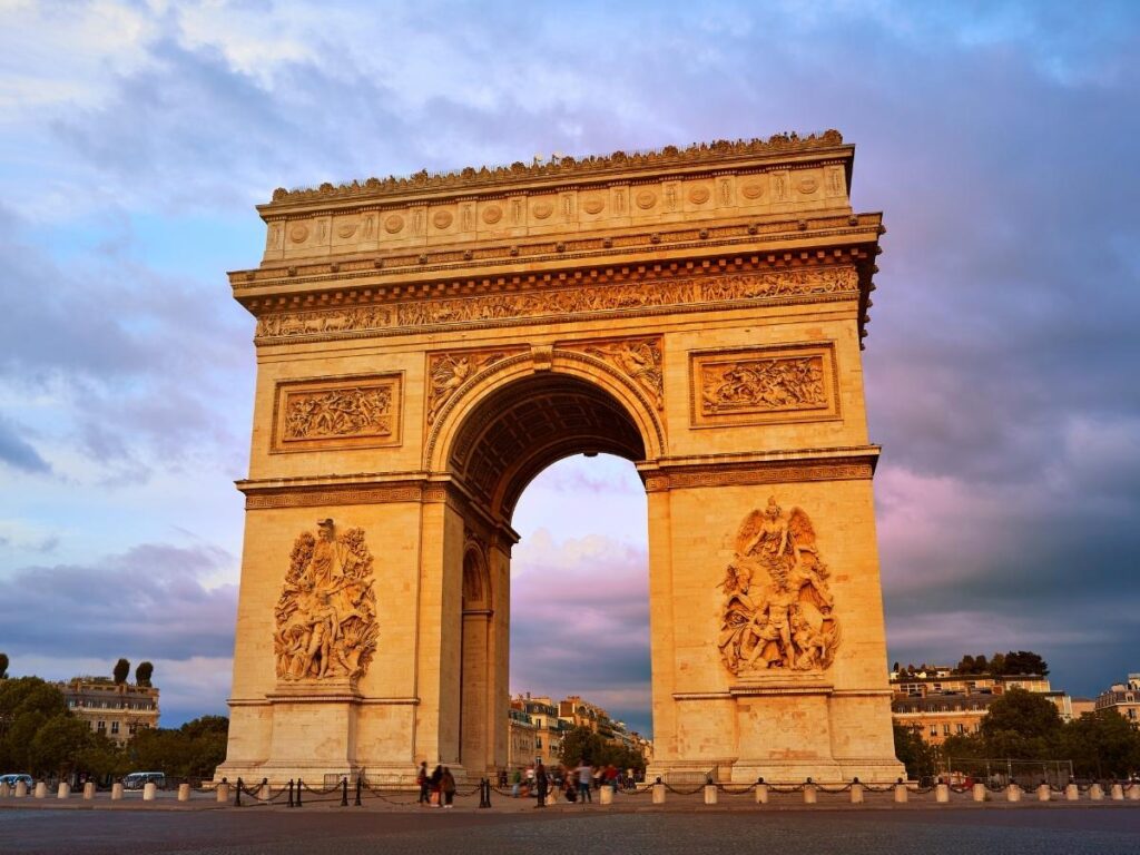 Sunset rooftop view from the Arc de Triomphe in Paris