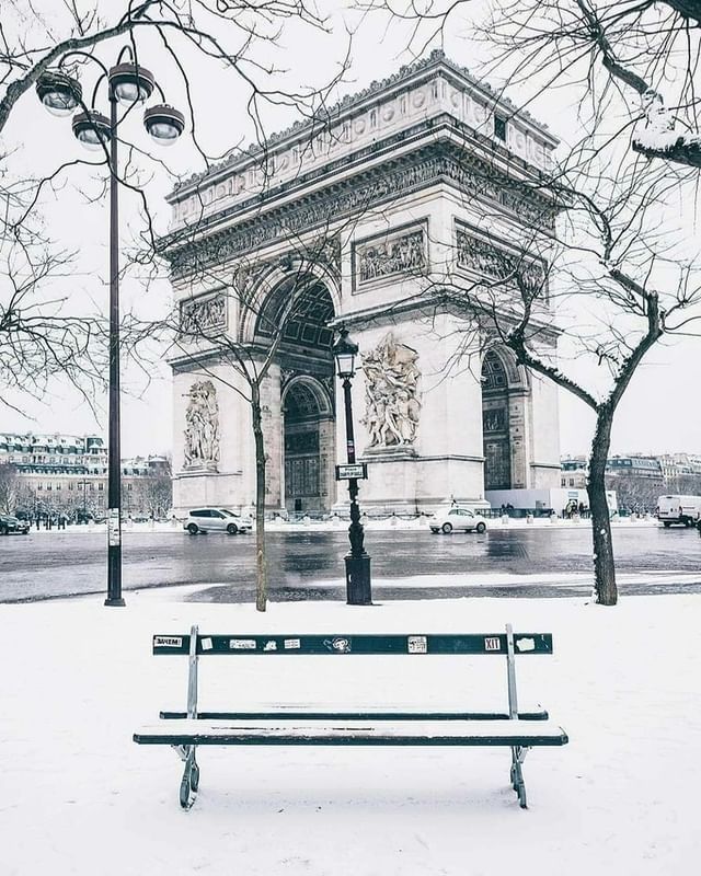 Winter evening view from the Arc de Triomphe in Paris