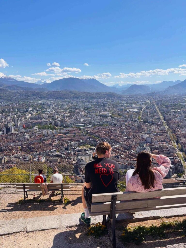 Family exploring the Bastille fortress in Grenoble