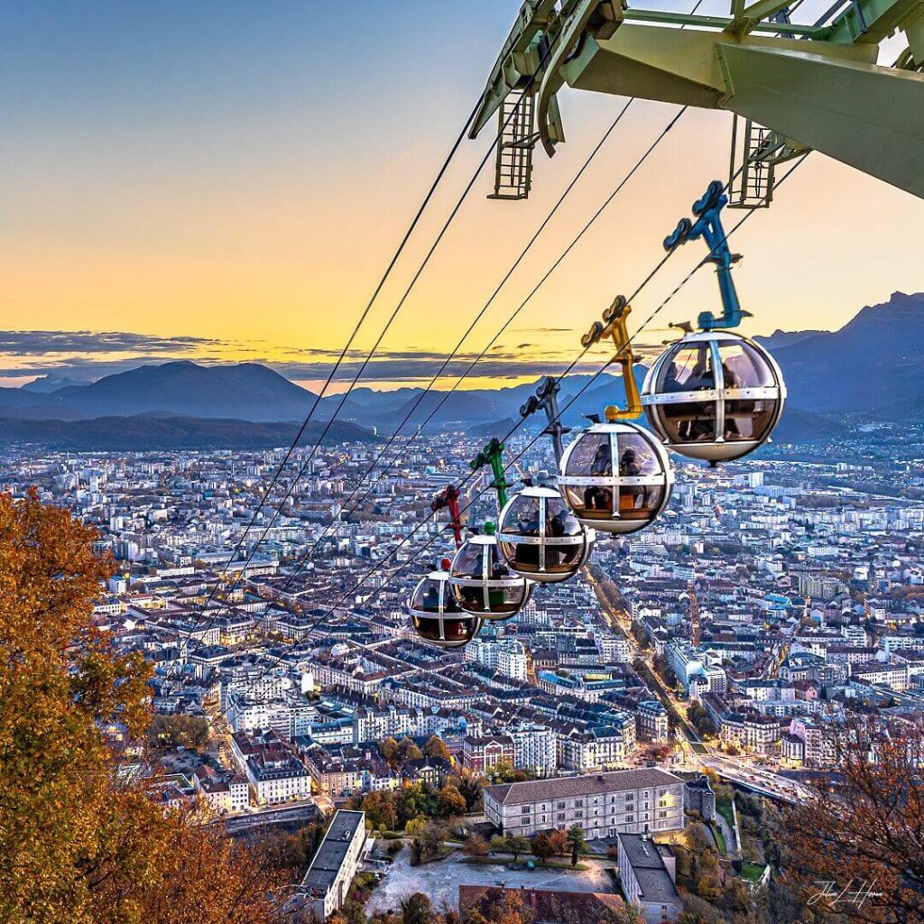 Cable cars above the Grenoble skyline