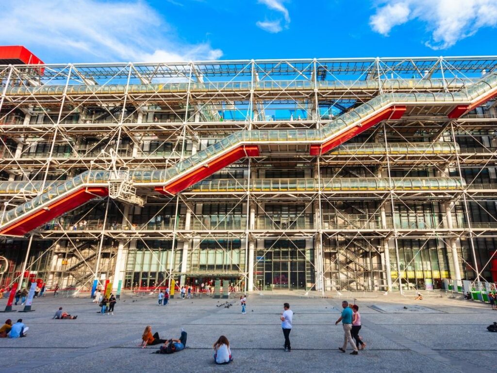 Wide exterior view of Centre Pompidou in Paris