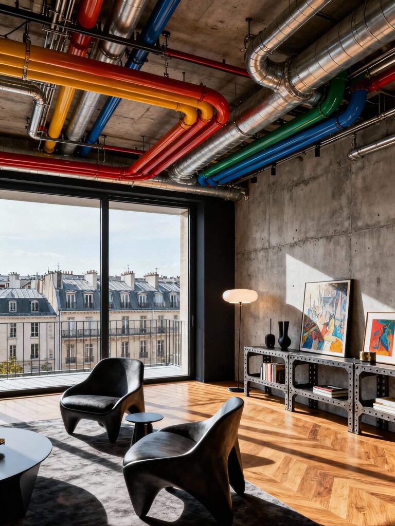 Open interior layout inside Centre Pompidou museum in Paris