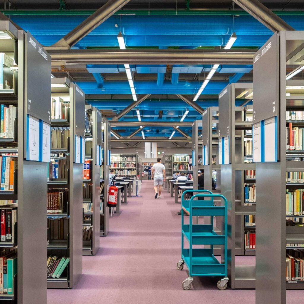 Public library inside Centre Pompidou with people reading and studying