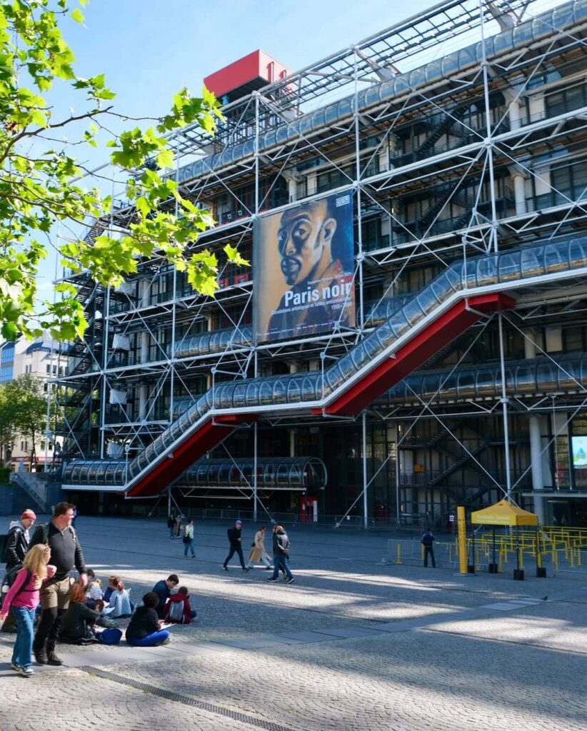 Visitors outside Centre Pompidou in Paris near the museum entrance