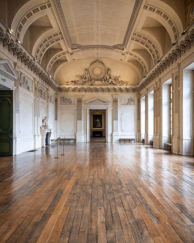 Historic interior of Château de Chambord during restoration period