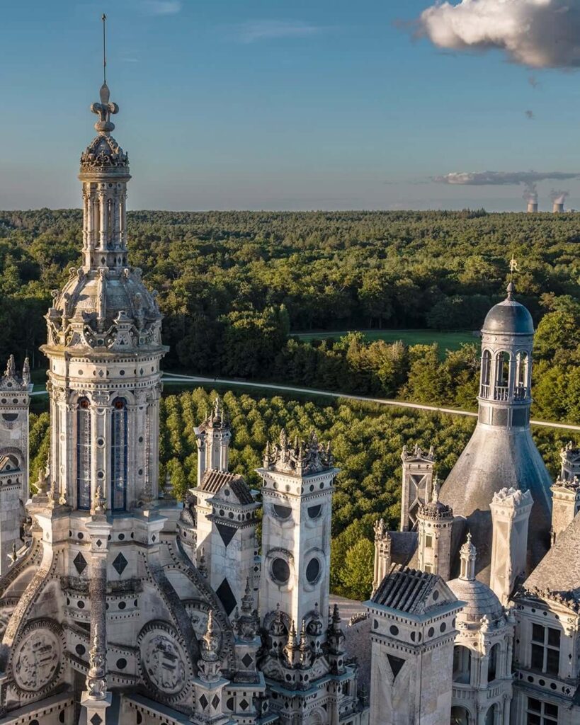 Medieval-inspired towers at Château de Chambord