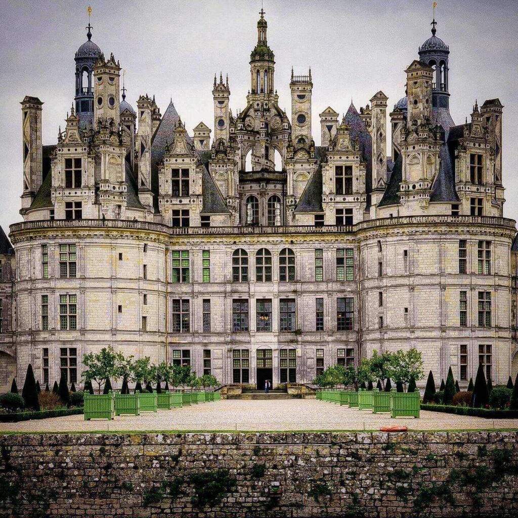 Exterior view of Château de Chambord in the Loire Valley, France