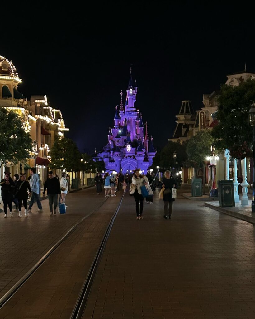 Main Street U.S.A. at night in Disneyland Paris