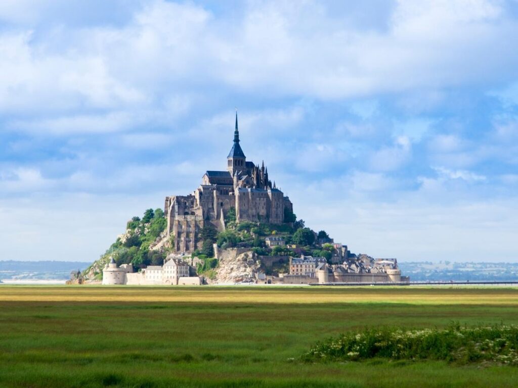 Dramatic autumn skies above Mont Saint Michel