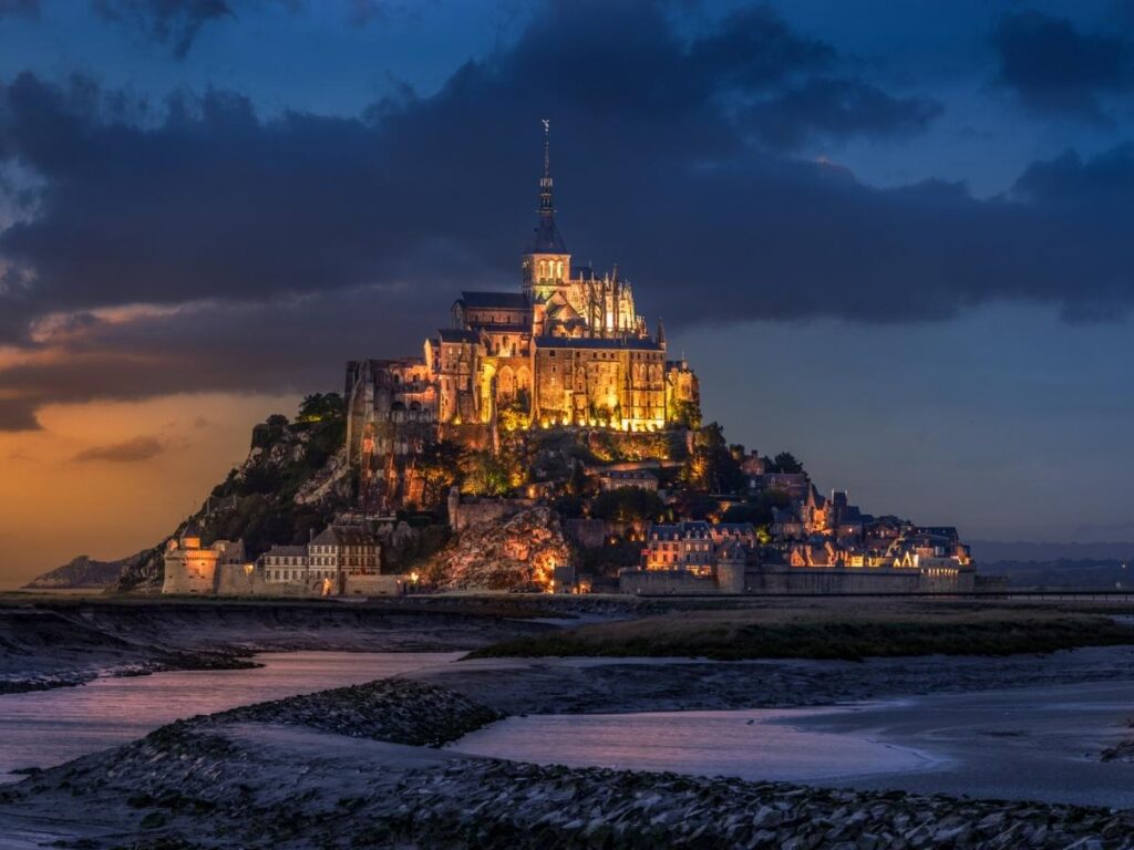 Dramatic clouds above Mont Saint Michel in Normandy