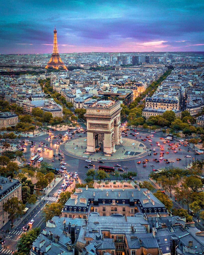 Eiffel Tower viewed from the Arc de Triomphe rooftop terrace