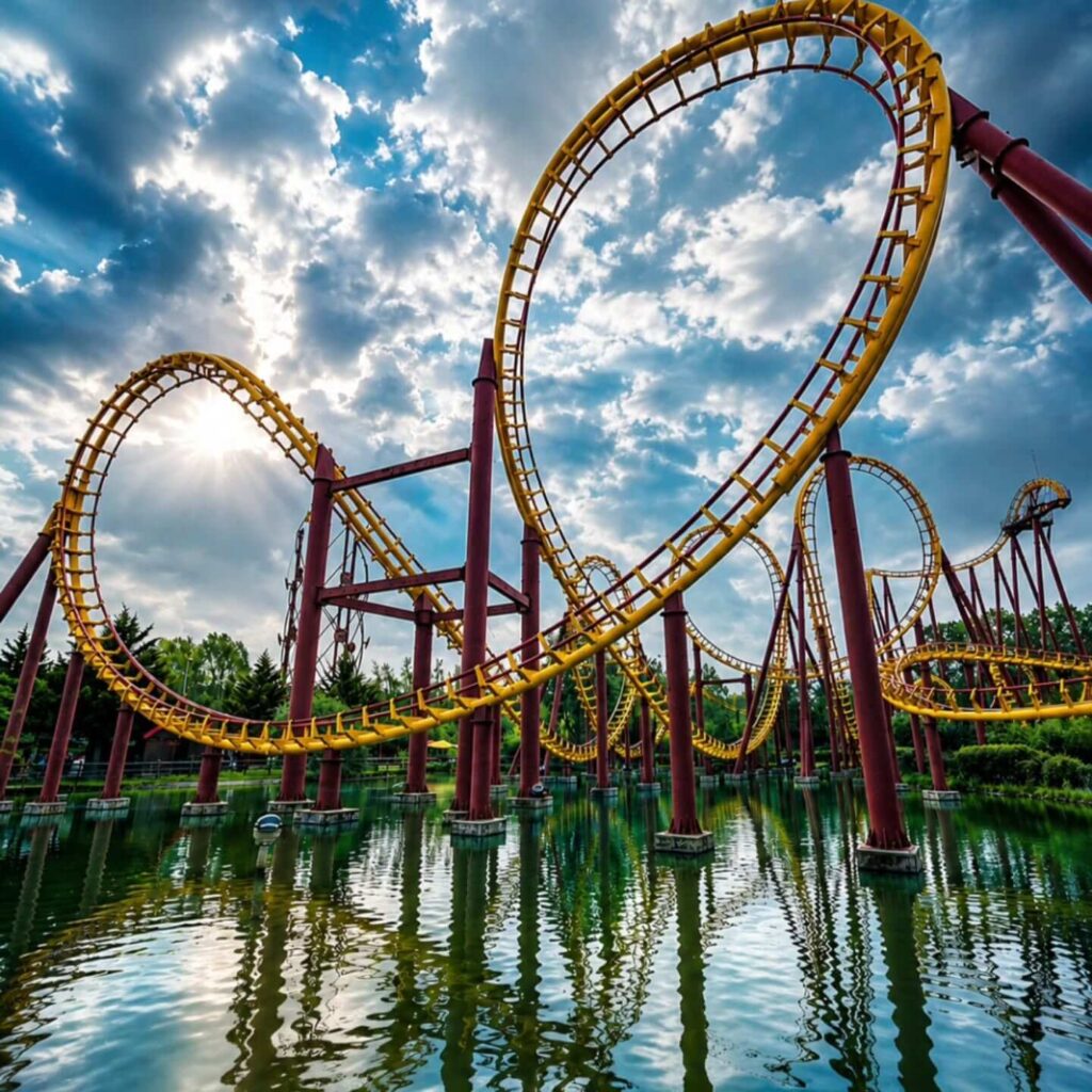 Goudurix roller coaster with multiple inversions at Parc Astérix