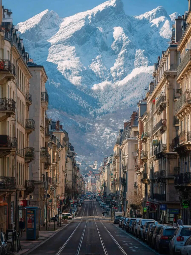 Historic streets and cafés in Grenoble Old Town