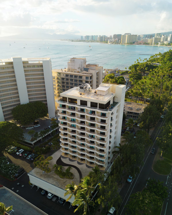 Scenic exterior view of Lotus Honolulu at Diamond Head near Diamond Head featuring boutique accommodations and tropical coastal surroundings in Hawaii.