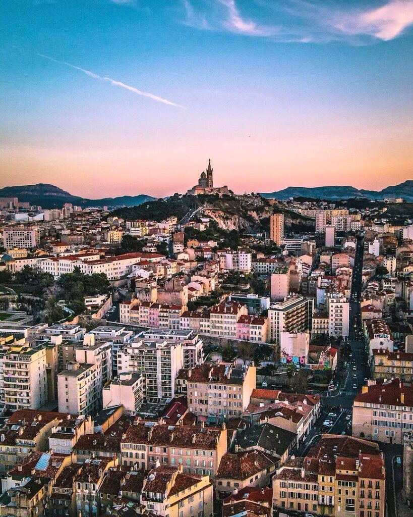 Marseille rooftops and coastline viewed from Notre Dame de la Garde