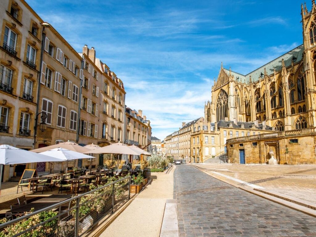 Café near Metz Cathedral in Place d’Armes square