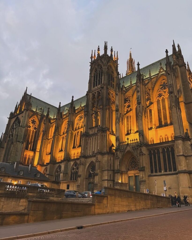 Metz Cathedral illuminated at night