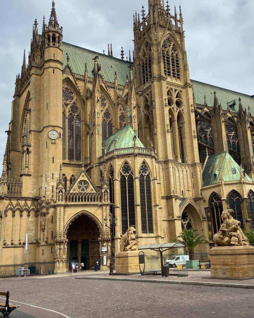 Metz Cathedral illuminated during summer evening