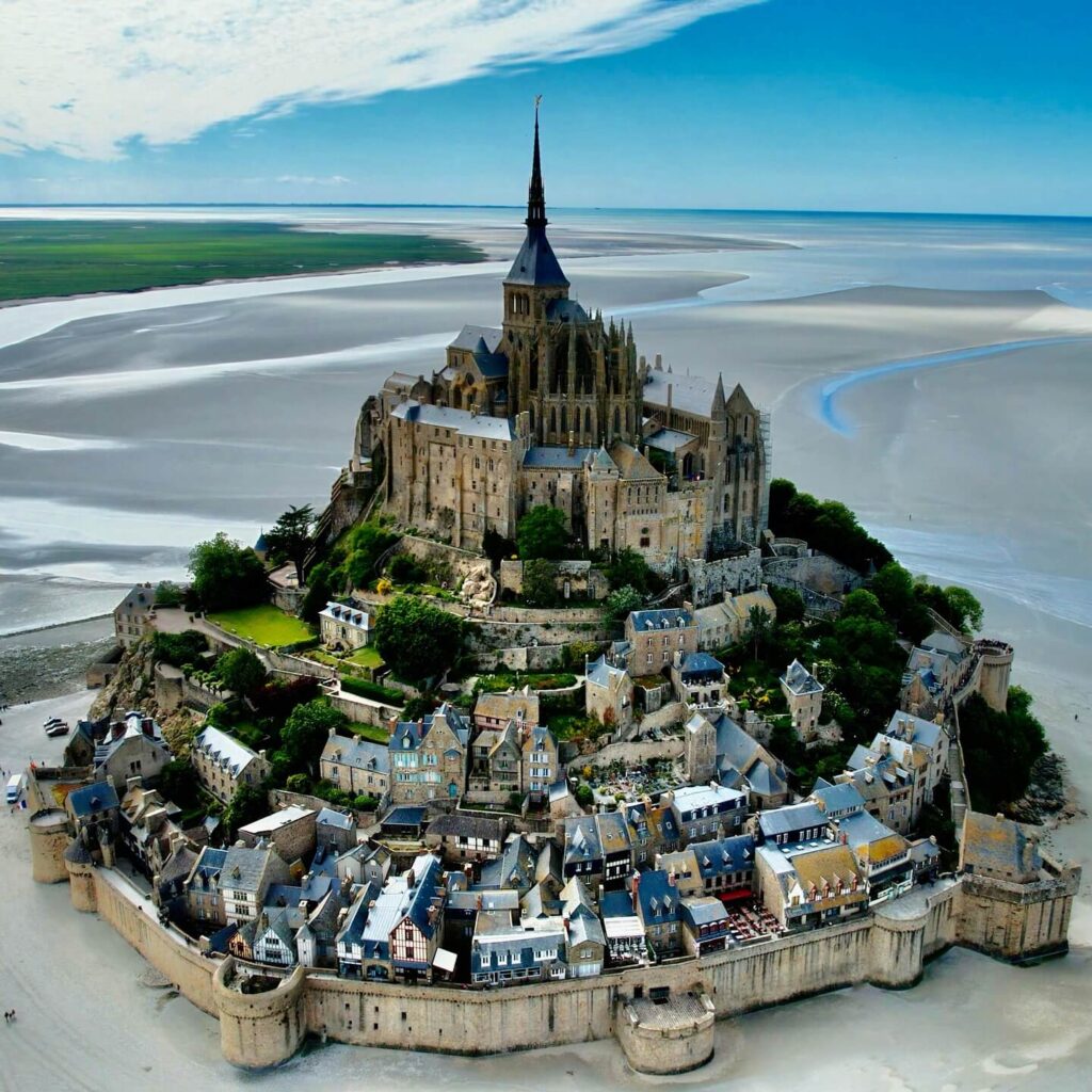 Panoramic view of Mont Saint Michel Abbey in Normandy France