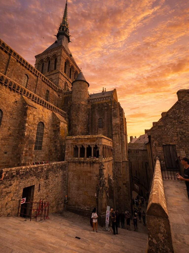 Stone staircases inside Mont Saint Michel Abbey