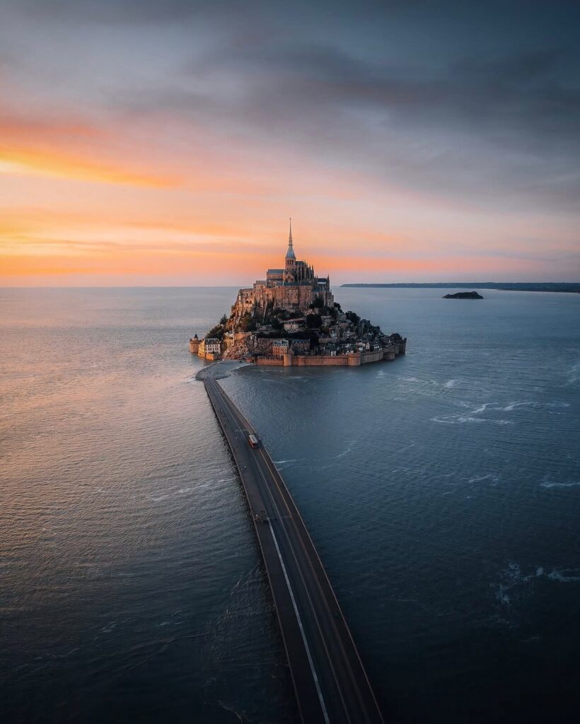 Sand flats surrounding Mont Saint-Michel during low tide