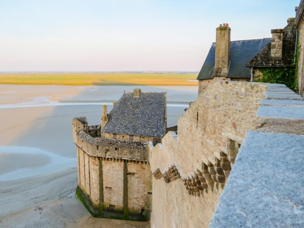 Steep medieval streets and staircases at Mont Saint Michel