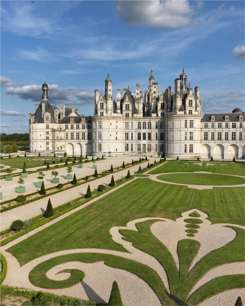 Grand Renaissance façade of Château de Chambord in France