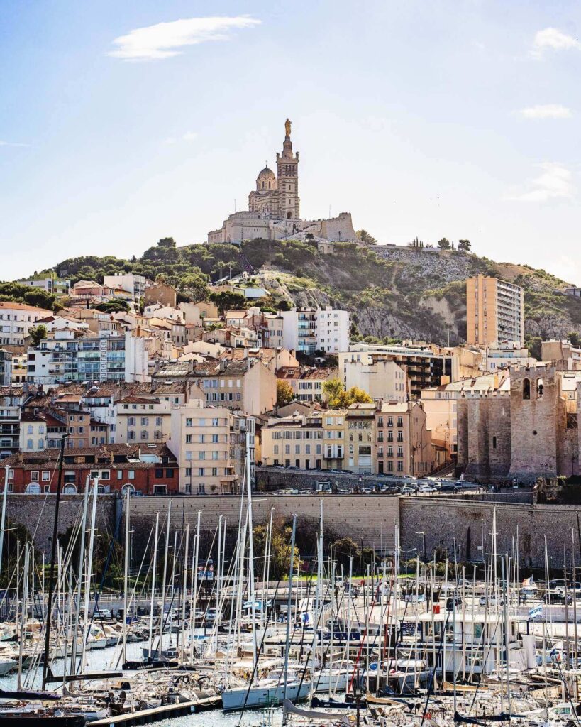 Golden hour view over Marseille from Notre Dame de la Garde