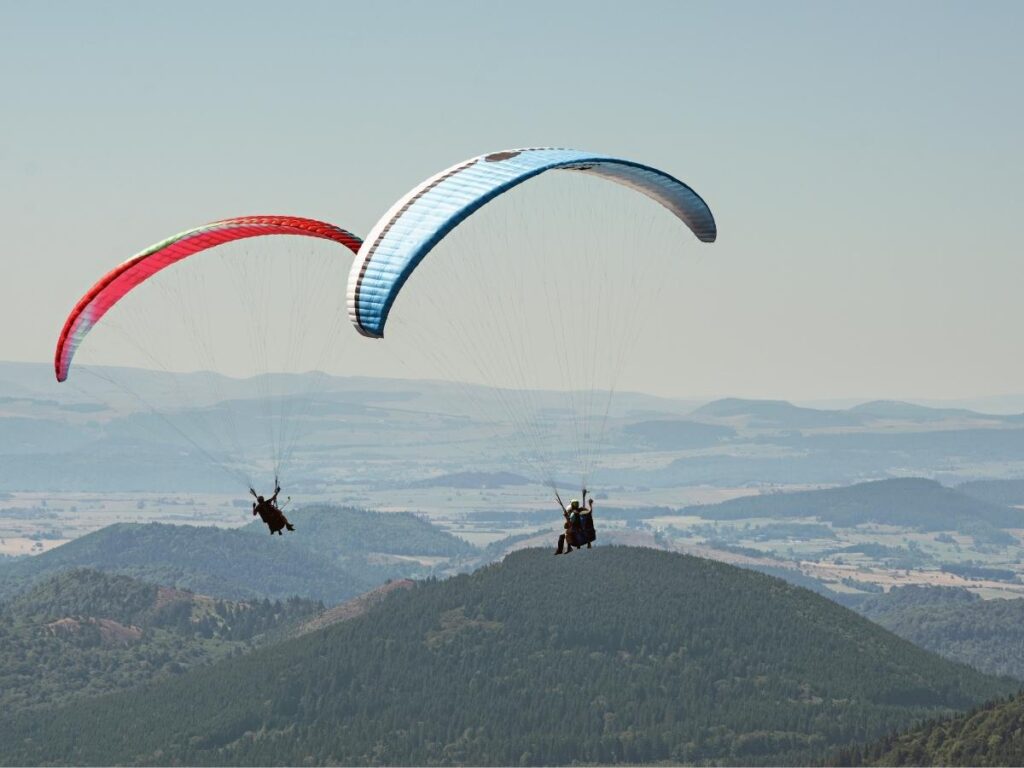 Paragliders launching near the summit of Puy de Dôme