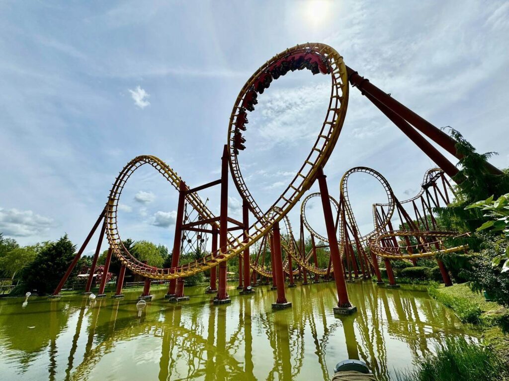 Aerial view of Parc Astérix located north of Paris in France