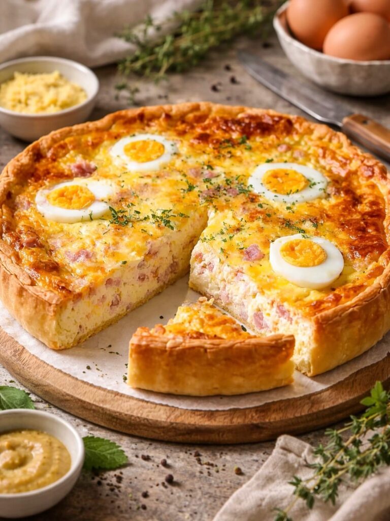 Traditional quiche Lorraine served in Metz France