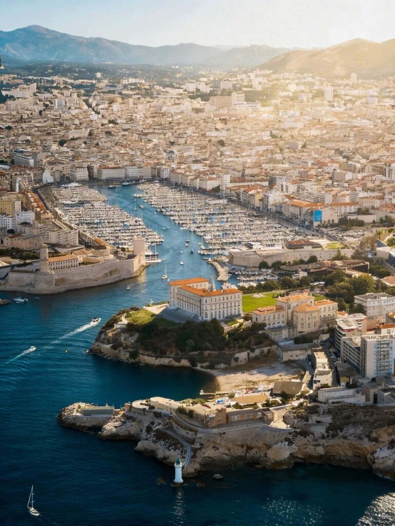 Terrace overlooking Marseille harbor from Notre Dame de la Garde
